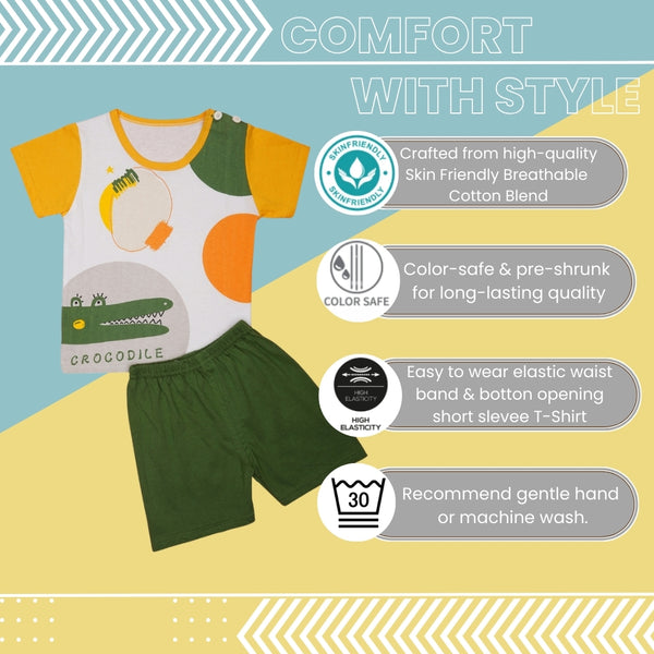 Boys & Girls Cotton Kids Half T-shirt Pant Clothing set/Night Dress (White,Green)-BD182