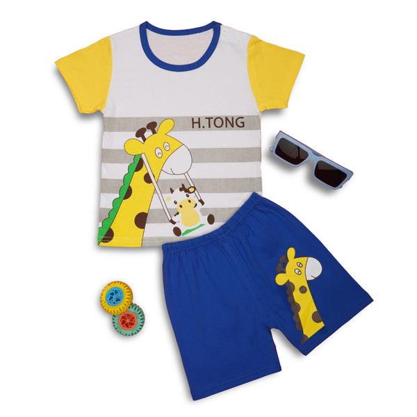 Boys & Girls Cotton Kids Half T-shirt Pant Clothing set/Night Dress (White,Navy)-BD185