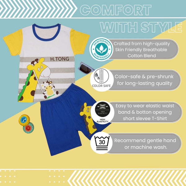 Boys & Girls Cotton Kids Half T-shirt Pant Clothing set/Night Dress (White,Navy)-BD185