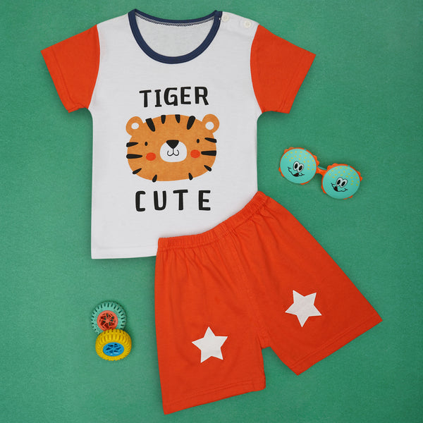 Boys & Girls Cotton Kids Half T-shirt Pant Clothing set/Night Dress (White,Orange)-BD188