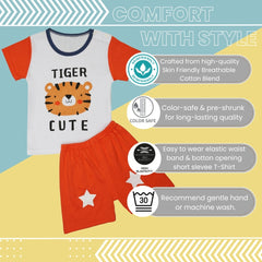 Boys & Girls Cotton Kids Half T-shirt Pant Clothing set/Night Dress (White,Orange)-BD188