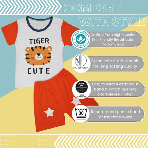 Boys & Girls Cotton Kids Half T-shirt Pant Clothing set/Night Dress (White,Orange)-BD188
