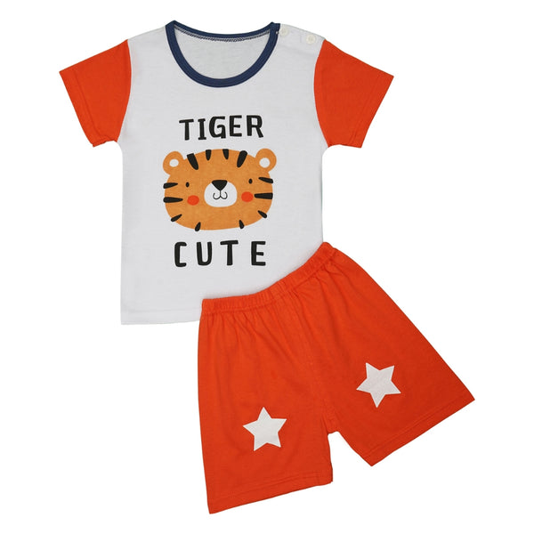 Boys & Girls Cotton Kids Half T-shirt Pant Clothing set/Night Dress (White,Orange)-BD188