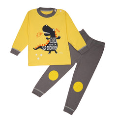 Boys & Girls Cotton Kids Full T-shirt Pant Clothing set/Night Dress (Yellow,Grey)-BD191