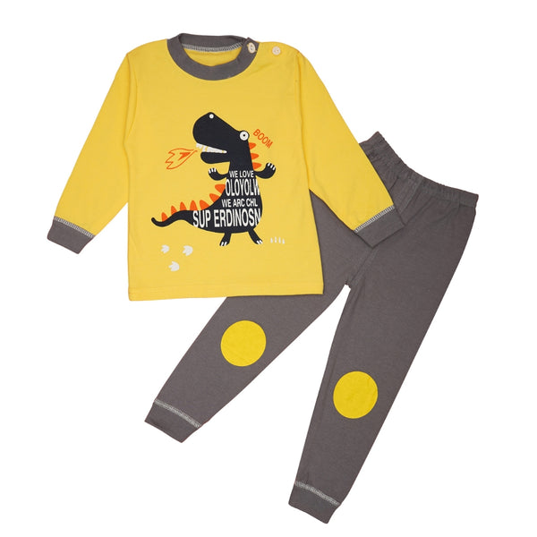 Boys & Girls Cotton Kids Full T-shirt Pant Clothing set/Night Dress (Yellow,Grey)-BD191