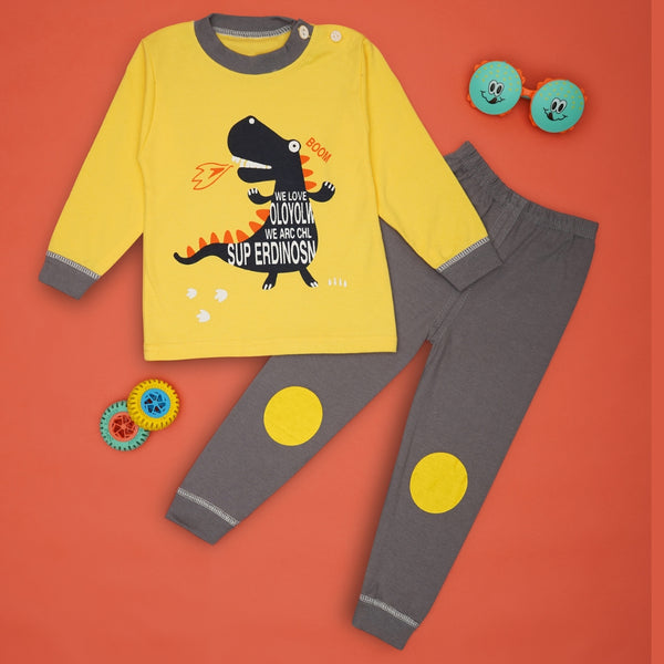 Boys & Girls Cotton Kids Full T-shirt Pant Clothing set/Night Dress (Yellow,Grey)-BD191