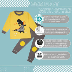 Boys & Girls Cotton Kids Full T-shirt Pant Clothing set/Night Dress (Yellow,Grey)-BD191