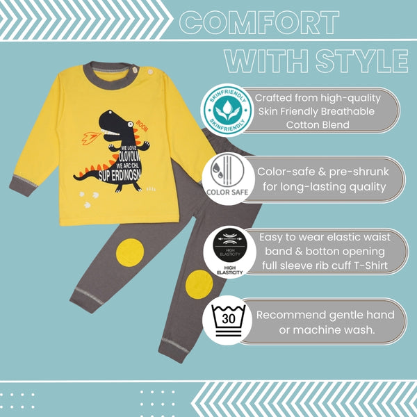 Boys & Girls Cotton Kids Full T-shirt Pant Clothing set/Night Dress (Yellow,Grey)-BD191