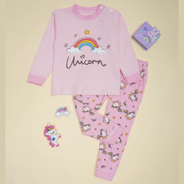 Boys & Girls Cotton Kids Full T-shirt Pant Clothing set/Night Dress (Baby Pink)-BD194