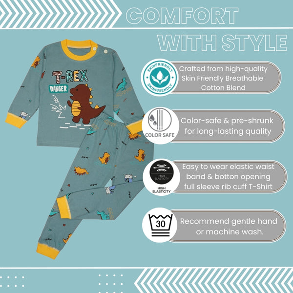 Boys & Girls Cotton Kids Full T-shirt Pant Clothing set/Night Dress (Sky Blue)-BD197