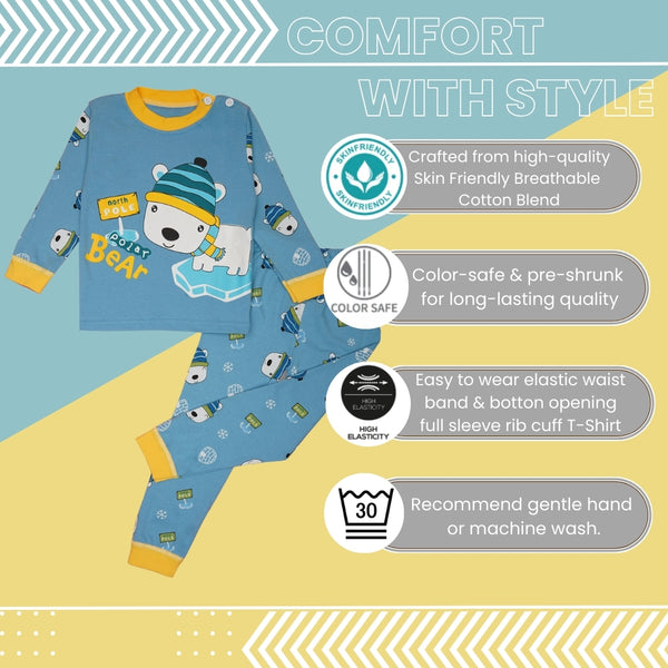 Boys & Girls Cotton Kids Full T-shirt Pant Clothing set/Night Dress (Blue)-BD200