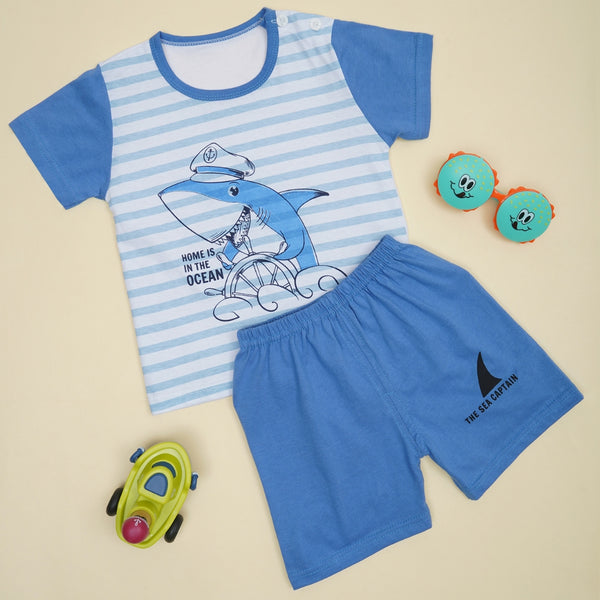 Boys & Girls Cotton Kids Half T-shirt Pant Clothing set/Night Dress (White,Blue)-BD203