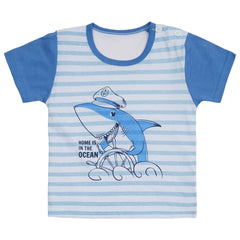 Boys & Girls Cotton Kids Half T-shirt Pant Clothing set/Night Dress (White,Blue)-BD203