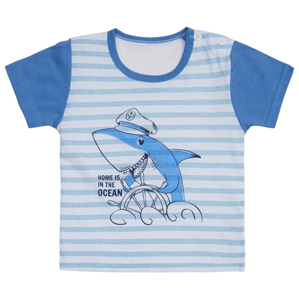 Boys & Girls Cotton Kids Half T-shirt Pant Clothing set/Night Dress (White,Blue)-BD203