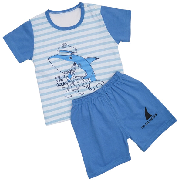 Boys & Girls Cotton Kids Half T-shirt Pant Clothing set/Night Dress (White,Blue)-BD203