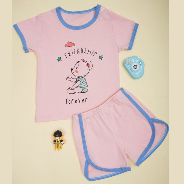 Boys & Girls Cotton Kids Half T-shirt Pant Clothing set/Night Dress (Baby Pink)-BD206