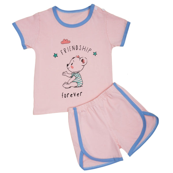 Boys & Girls Cotton Kids Half T-shirt Pant Clothing set/Night Dress (Baby Pink)-BD206