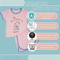 Boys & Girls Cotton Kids Half T-shirt Pant Clothing set/Night Dress (Baby Pink)-BD206