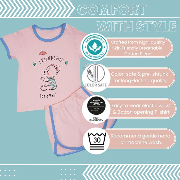 Boys & Girls Cotton Kids Half T-shirt Pant Clothing set/Night Dress (Baby Pink)-BD206