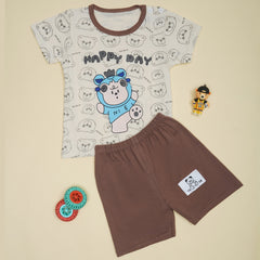 Boys & Girls Cotton Kids Half T-shirt Pant Clothing set/Night Dress (Beige,Brown)-BD209