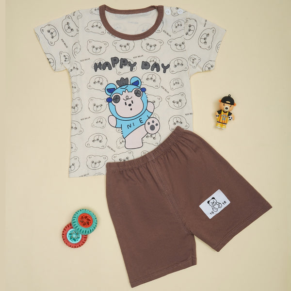 Boys & Girls Cotton Kids Half T-shirt Pant Clothing set/Night Dress (Beige,Brown)-BD209