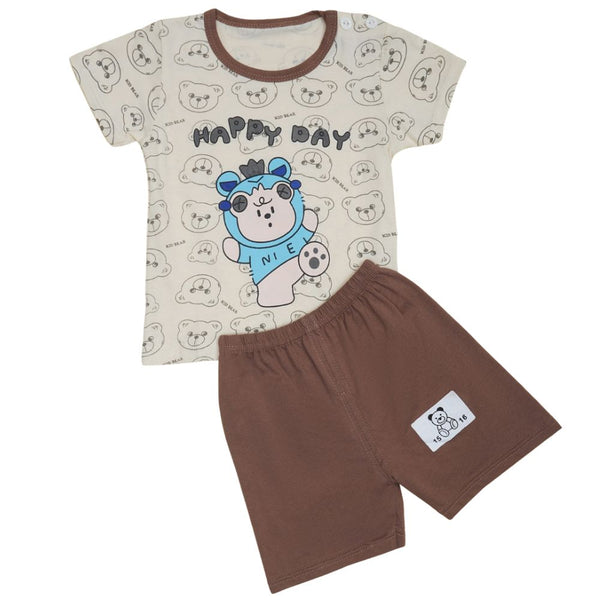 Boys & Girls Cotton Kids Half T-shirt Pant Clothing set/Night Dress (Beige,Brown)-BD209