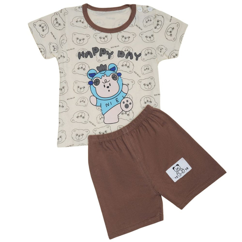 Boys & Girls Cotton Kids Half T-shirt Pant Clothing set/Night Dress (Beige,Brown)-BD209
