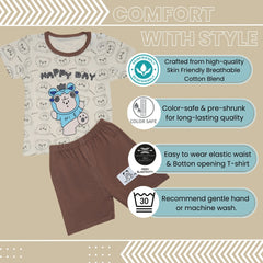 Boys & Girls Cotton Kids Half T-shirt Pant Clothing set/Night Dress (Beige,Brown)-BD209