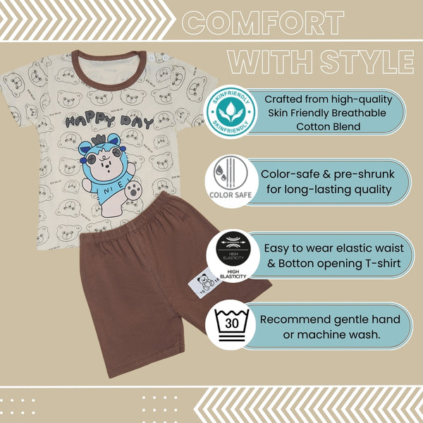 Boys & Girls Cotton Kids Half T-shirt Pant Clothing set/Night Dress (Beige,Brown)-BD209