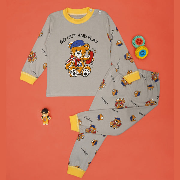 Boys & Girls Cotton Kids Half T-shirt Pant Clothing set/Night Dress (Grey)-BD215