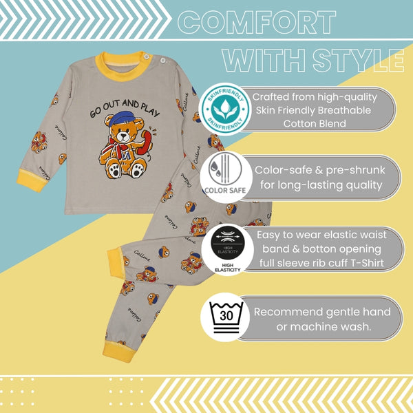 Boys & Girls Cotton Kids Half T-shirt Pant Clothing set/Night Dress (Grey)-BD215