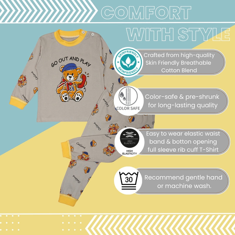 Boys & Girls Cotton Kids Half T-shirt Pant Clothing set/Night Dress (Grey)-BD215