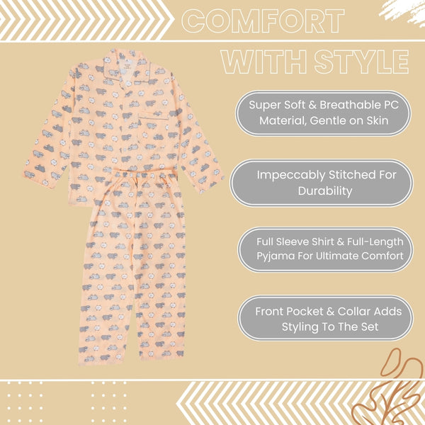 Boys Animal Print Cotton Nightwear/Night Suit