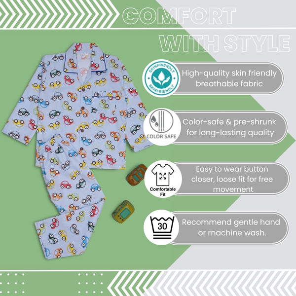 Baby Boys Cotton Top and Pyjama Combo Set Baby Dress/Night Suit (Light Blue)-BD298