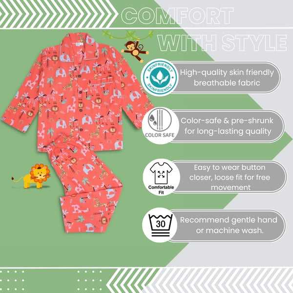 Baby Boys Cotton Top and Pyjama Combo Set Baby Dress/Night Suit (Orange)-BD310
