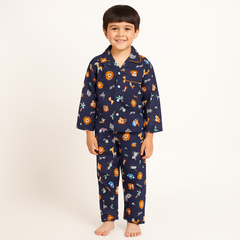 Baby Boys Cotton Top and Pyjama Combo Set Baby Dress/Night Suit (Navy,Blue)-BD316