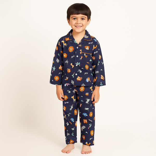 Baby Boys Cotton Top and Pyjama Combo Set Baby Dress/Night Suit (Navy,Blue)-BD316