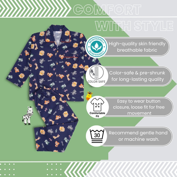 Baby Boys Cotton Top and Pyjama Combo Set Baby Dress/Night Suit (Navy,Blue)-BD316