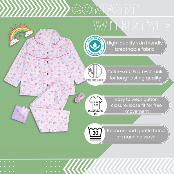 Baby Girls Cotton Top and Pyjama Combo Set Baby Dress/Night Suit (Baby Pink)-BD322