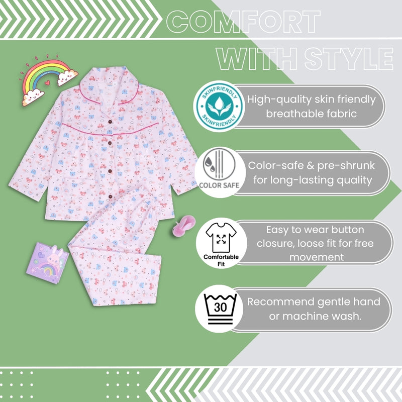 Baby Girls Cotton Top and Pyjama Combo Set Baby Dress/Night Suit (Baby Pink)-BD322