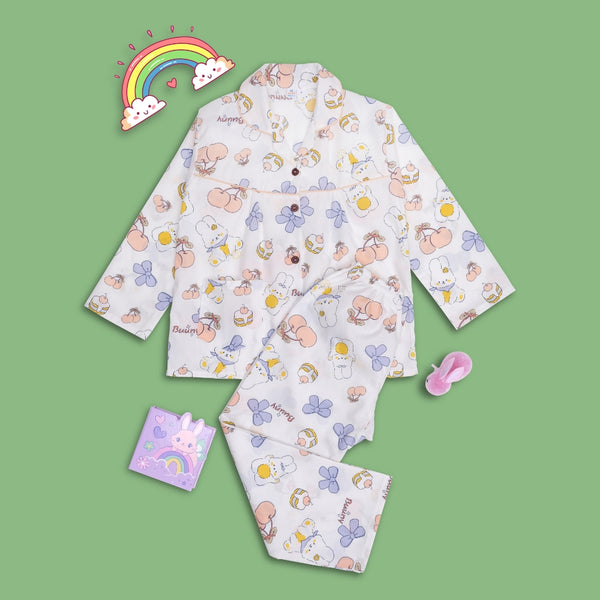 Baby Girls Cotton Top and Pyjama Combo Set Baby Dress/Night Suit (White,Purple)-BD346