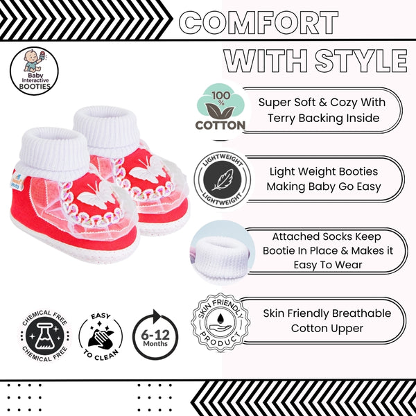 Baby Unisex Cotton Butterfly Frill Red,White Booties-BT1147