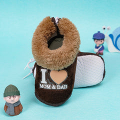 6 To 12 Months I Love Mom and Dad Print Velvet Booties