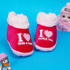 6 To 12 Months I Love Mom and Dad Print Velvet Booties