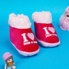 6 To 12 Months I Love Mom and Dad Print Velvet Booties