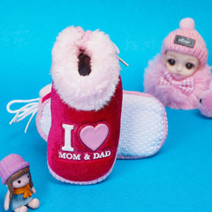 6 To 12 Months I Love Mom and Dad Print Velvet Booties