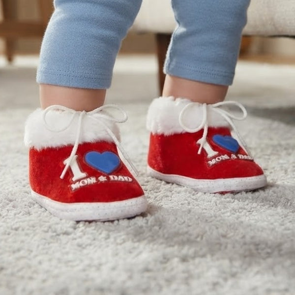 Baby Unisex Cotton and Fur I Love Mom and Dad Print Red Sandal -BT1509
