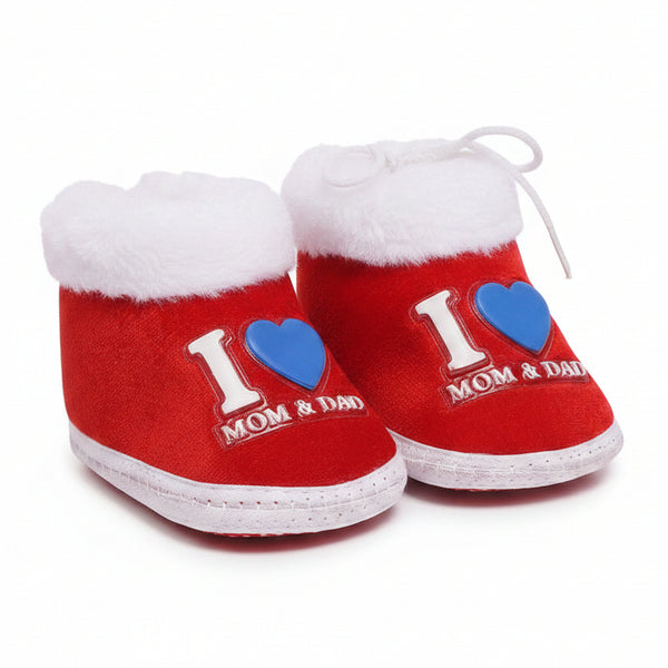 Baby Unisex Cotton and Fur I Love Mom and Dad Print Red Sandal -BT1509