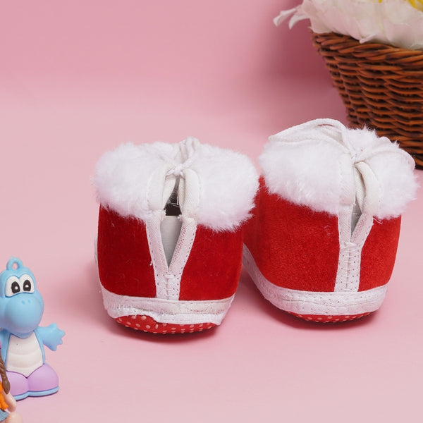 Baby Unisex Cotton and Fur I Love Mom and Dad Print Red Sandal -BT1509