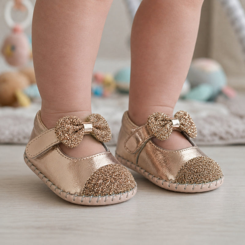 Baby Girls Synthetic Belly Booties (Brown)-BT1611